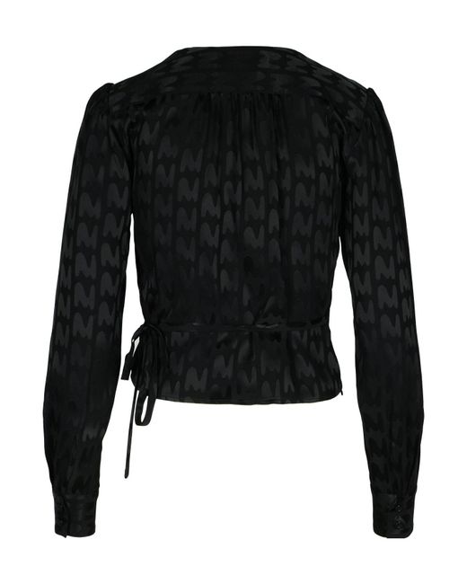 MSGM Black All-Over Patterned V-Neck Blouse