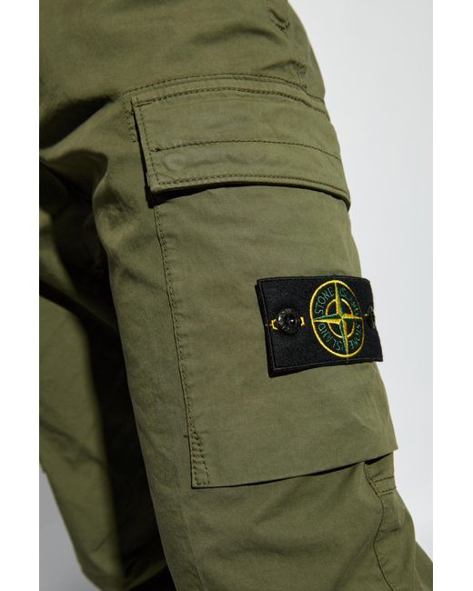 Stone Island Green Compass-Badge Slim-Cut Cargo Trousers for men