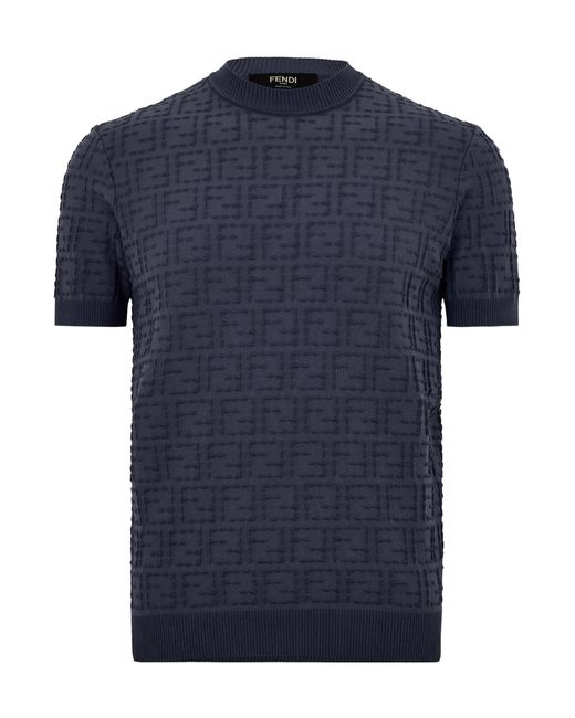 Fendi Blue Short-Sleeve Knit Top for men