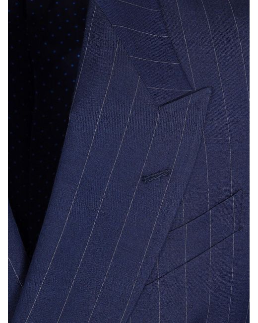 Paul Smith Blue Double-Breasted Pinstripe Blazer for men