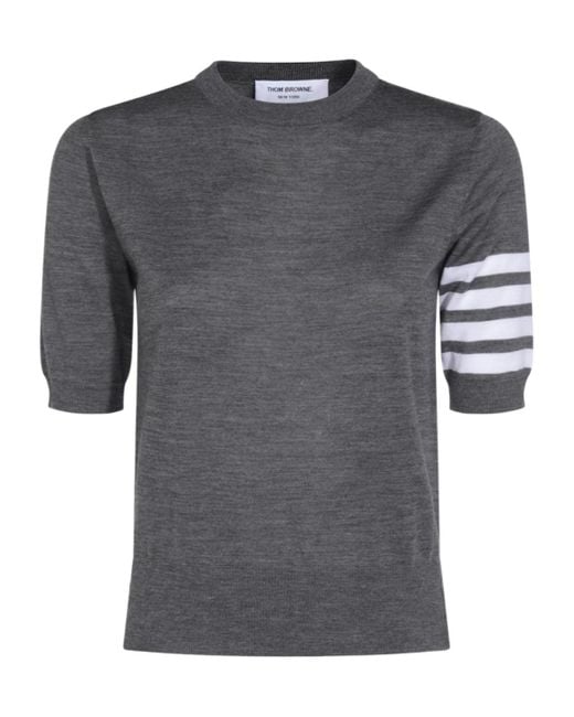 Thom Browne Gray 4 Bar Sheer Sleeved Fine-Knitted T-Shirt