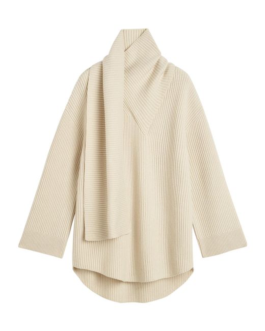 Totême Natural Totême Attached-Scarf Ribbed-Knit Sweater