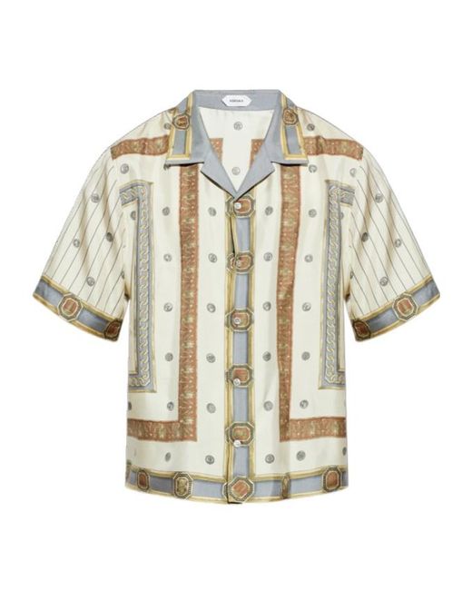 Versace White Pattern-Printed Short-Sleeved Twill Shirt for men