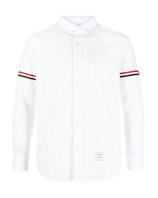 Thom Browne White Rwb Striped Long-Sleeved Shirt for men