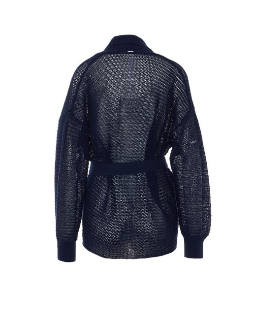 Twinset Blue Belted Open-Knit Cardigan