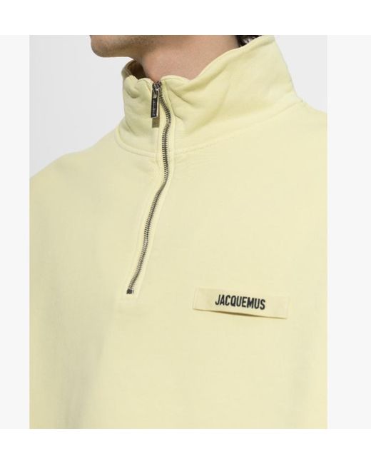 Jacquemus Yellow Gros Grain Quarter-Zip Logo-Patch Sweatshirt for men
