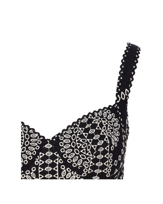 Charo Ruiz Black Goldie Scalloped-Hem Embroidered Crop Top