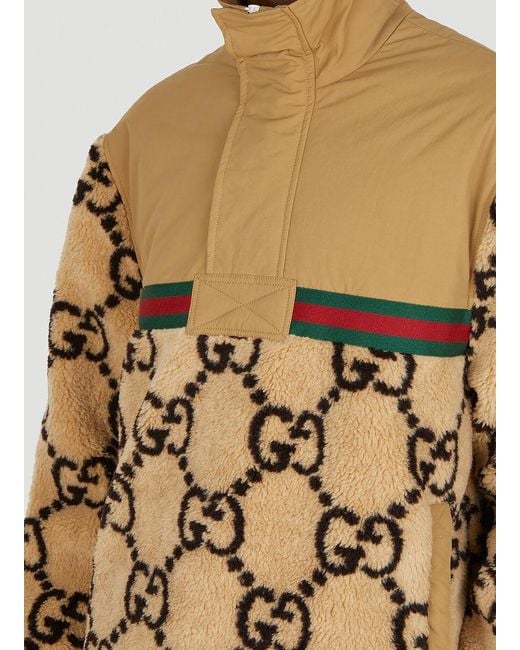 Gucci Natural Monogrammed Contrasting Teddy Jacket for men