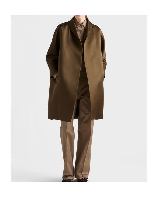 Prada Brown Single-Breasted Double Satin Coat