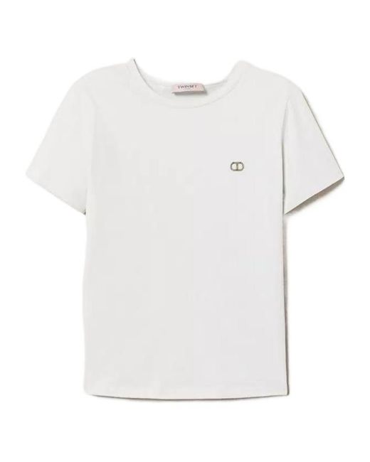 Twinset White Logo-Plaque T-Shirt
