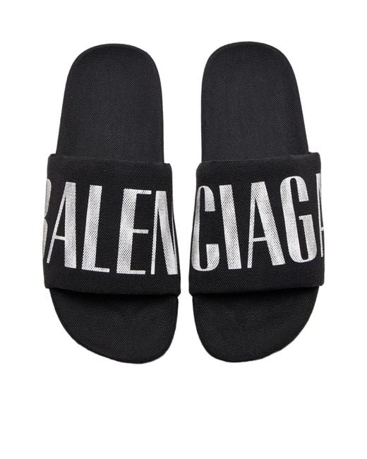 Balenciaga Black Logo Printed Pool Slides for men