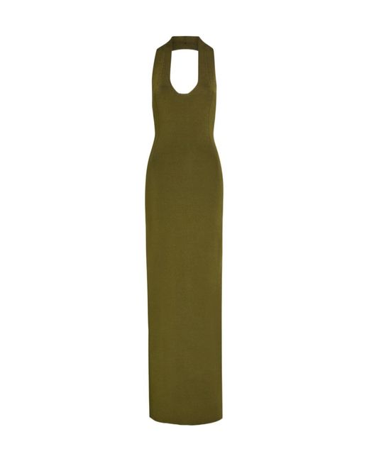 Khaite Green Knitted Long Dress With Hollowed-Out Collar