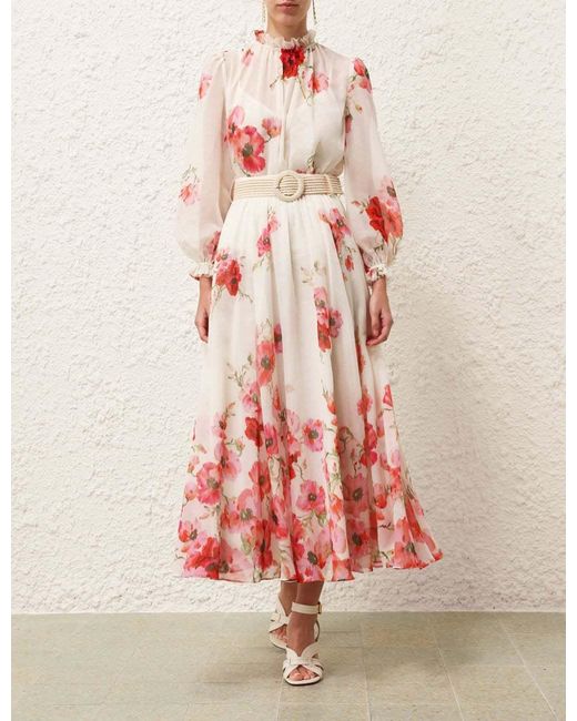 Zimmermann Pink Lightburst Floral Printed Maxi Skirt