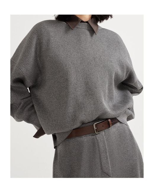 Brunello Cucinelli Gray Crewneck Knitted Sweater