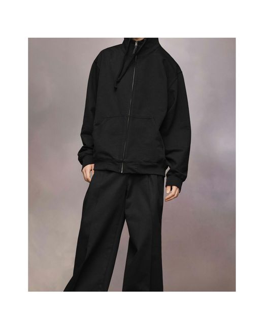 Maison Margiela Black Logo Embroidered Zip-Up Hoodie for men
