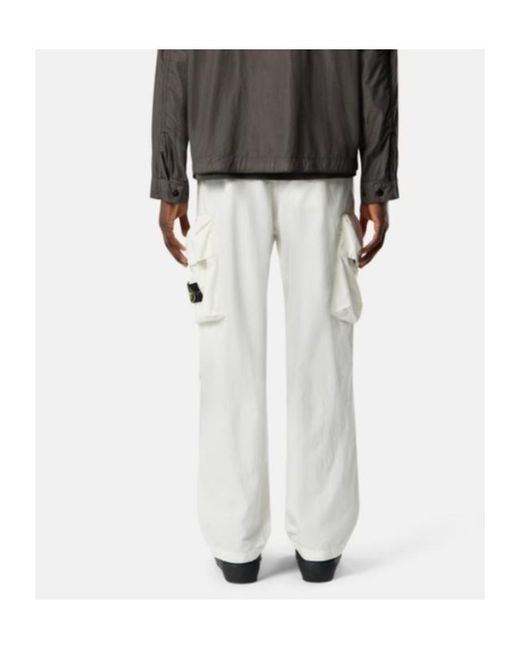 Stone Island White Loose-Fit Cargo Trousers With Adjustable Waistband for men