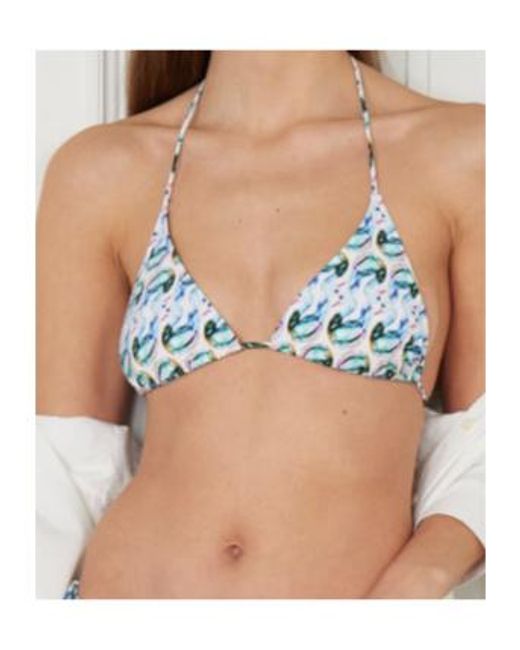 Tory Burch Blue Printed String Bikini Top