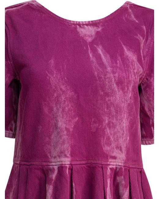Ganni Purple Overdyed Heavy Denim Open Back Distressed Midi Dress