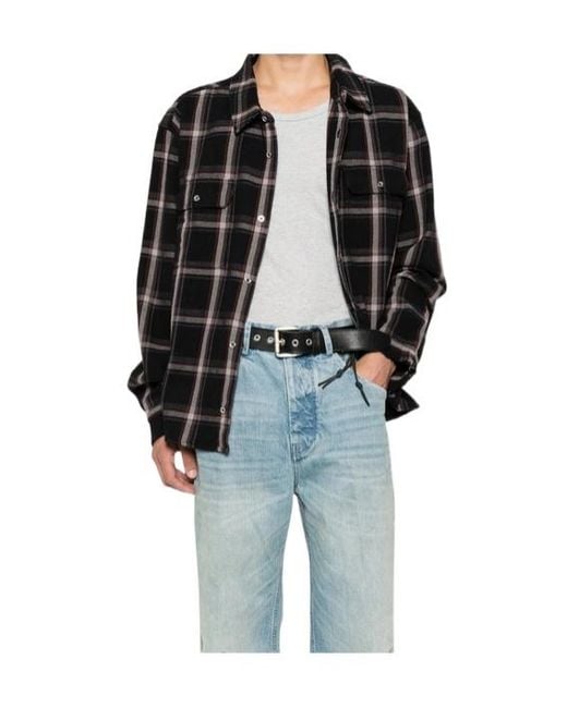 Purple Brand Black Check-Pattern Cotton Shirt for men