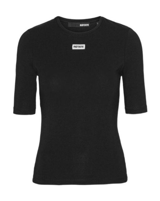 ROTATE BIRGER CHRISTENSEN Black Logo Patch Crewneck T-Shirt