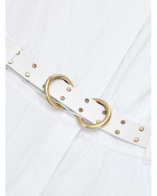 MICHAEL Michael Kors White Stretched Poplin Belted Midi Dress
