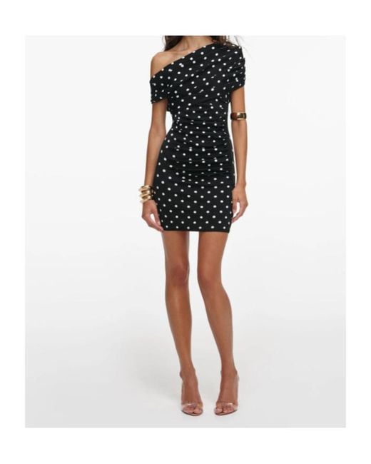 Self-Portrait Black Polka-Dot Ruched Mini Dress