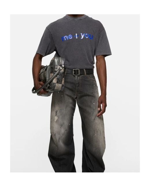 Acne Gray Glitter Graphic T-Shirt for men