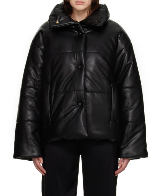 Nanushka Black Hide High-Neck Puffer Jacket