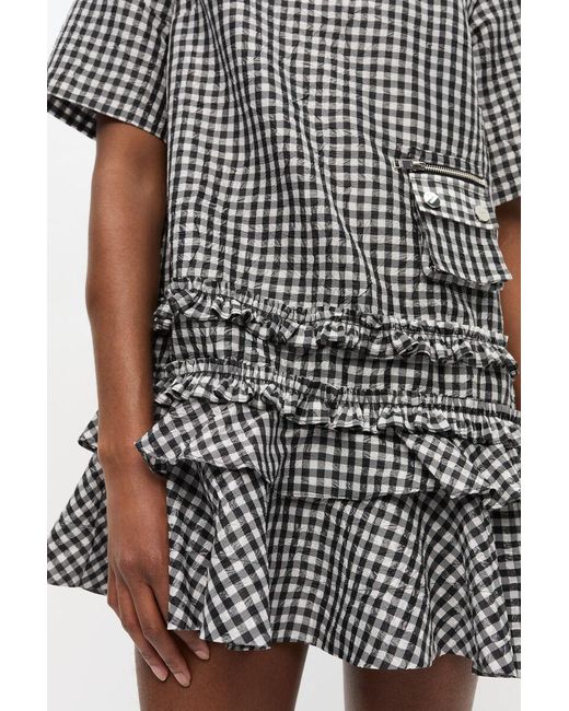 Ganni Gray Checked Mini Dress