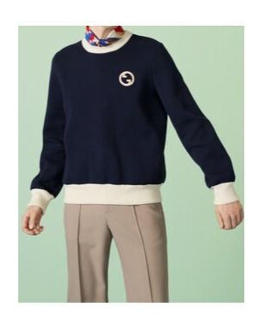 Gucci Blue Logo-Patch Long-Sleeve Jumper for men