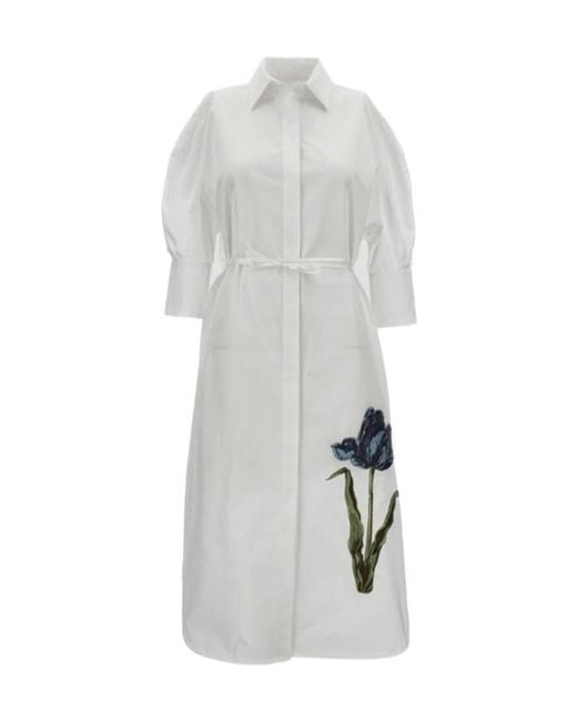 Erdem White Tulip-Embroidered Dress