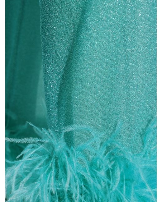 Oseree Blue Feather-Trimmed Straight-Leg Trousers