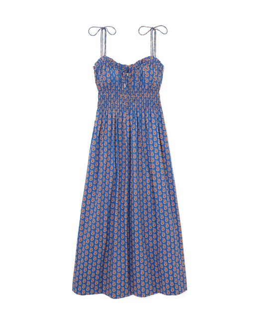 Doen Blue Rhoda Shirred Paisley-Print Organic Cotton-Poplin Midi Dress