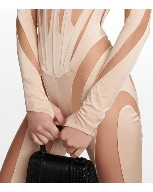 Mugler Natural Sewn-Together Lace Jumpsuit