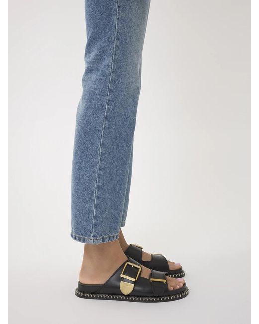 Chloé Black Chloé Logo Engraved Buckled Sandals