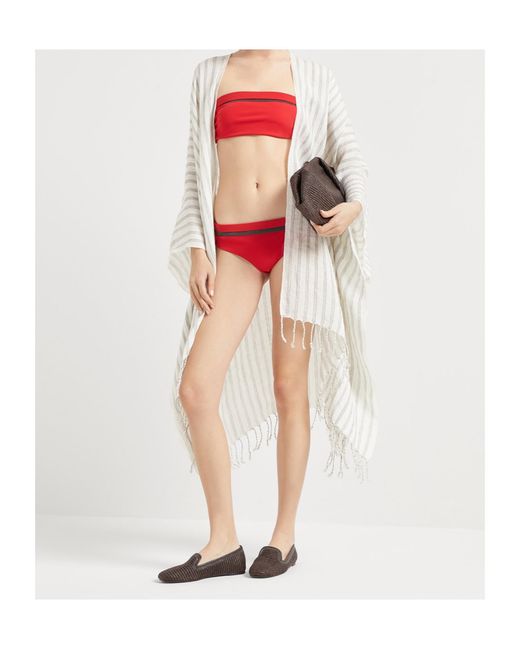 Brunello Cucinelli Red Monili Chain-Embellished Bikini Top