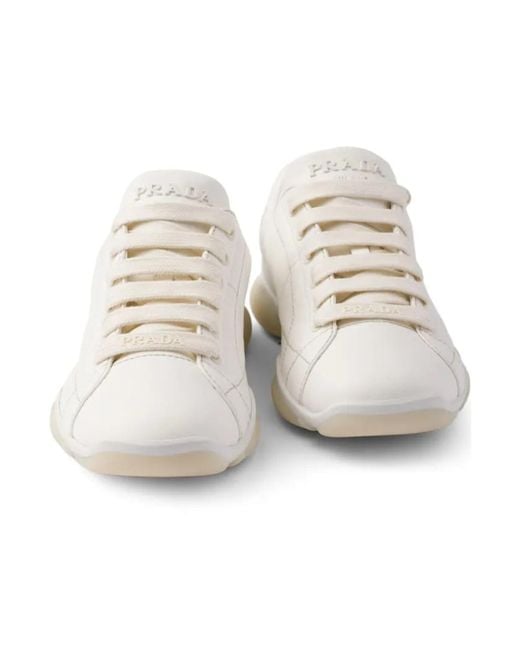 Prada White Logo Detailed Lace-Up Sneakers