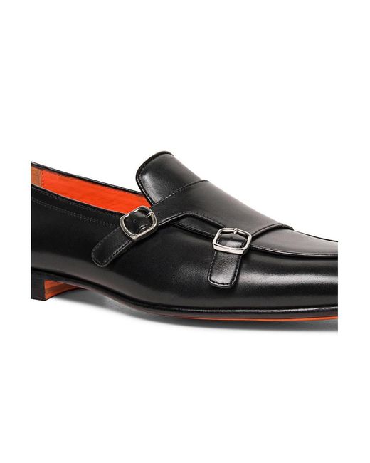 Santoni Black Double Monk Strap Shoes for men
