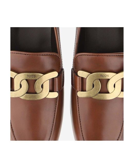 Tod's Brown Kate Logo Plaque Loafers
