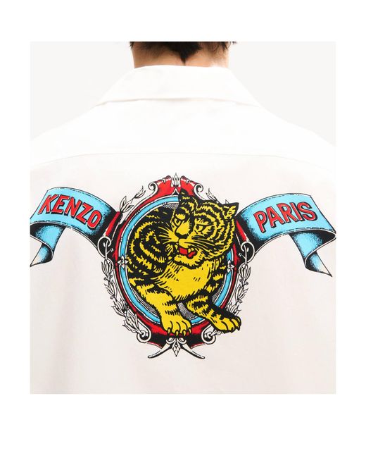 KENZO White Jumping Tiger' Haiwaiian Short Sleeve Shirt for men