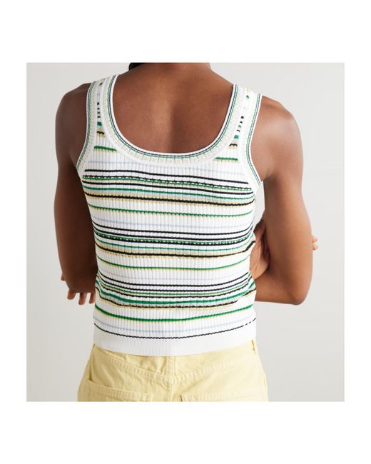 Veronica Beard Gray Carlin Striped Ribbed-Knit Tank