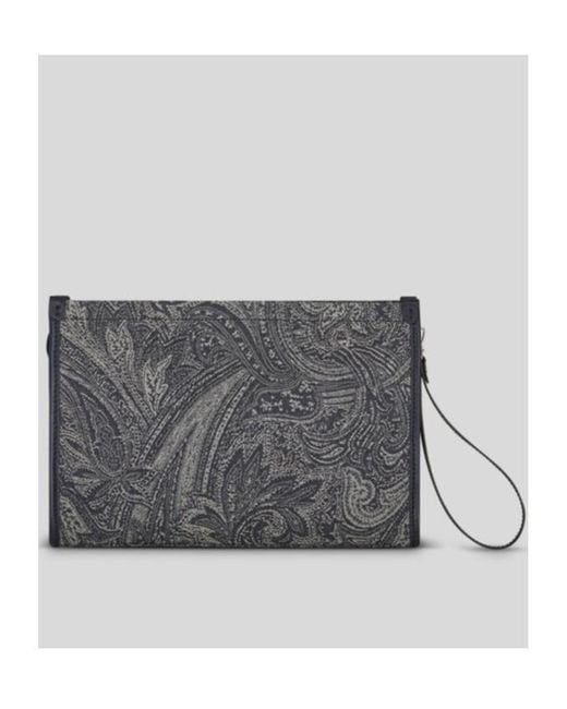 Etro Gray Paisley Jacquard Pouch for men