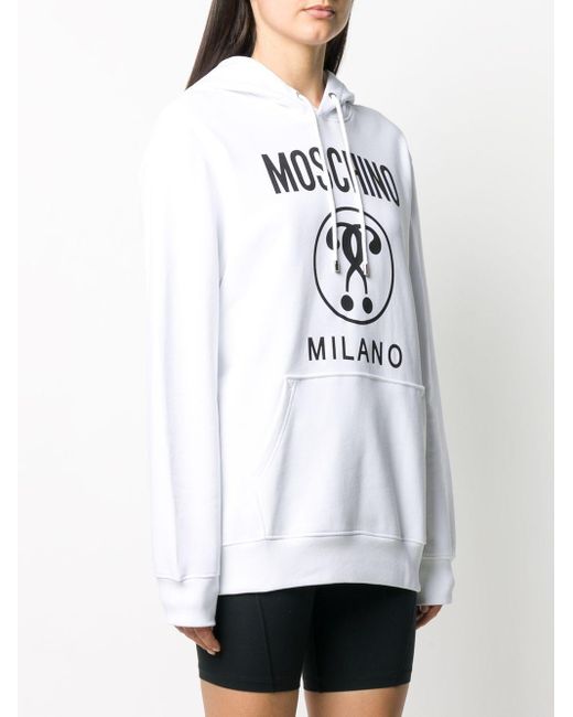 Moschino White Logo Printed Hooded Sweater