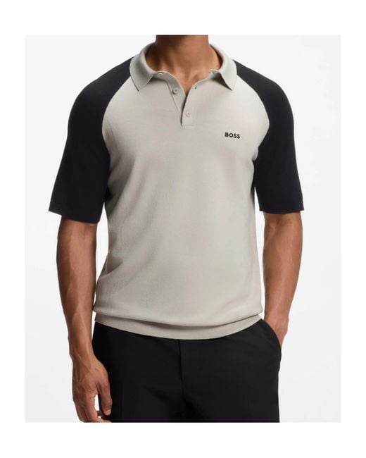 Boss Multicolor Active Colour-Blocked Knit Polo for men
