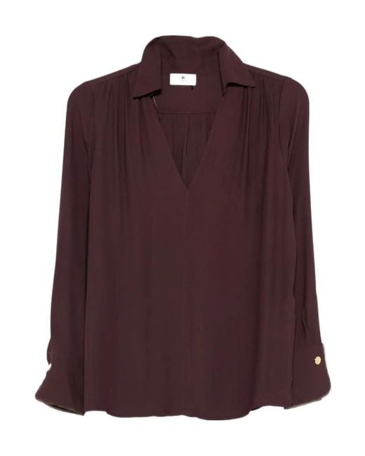 Elisabetta Franchi Purple V-Neck Sash Belt Blouse