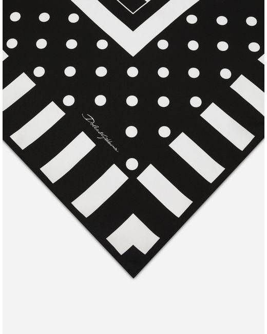 Dolce & Gabbana Black Silk Twill Scarf With Striped (90X90)