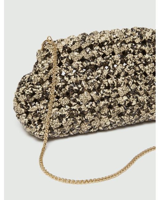 Marella Natural Python-Print Woven Clutch