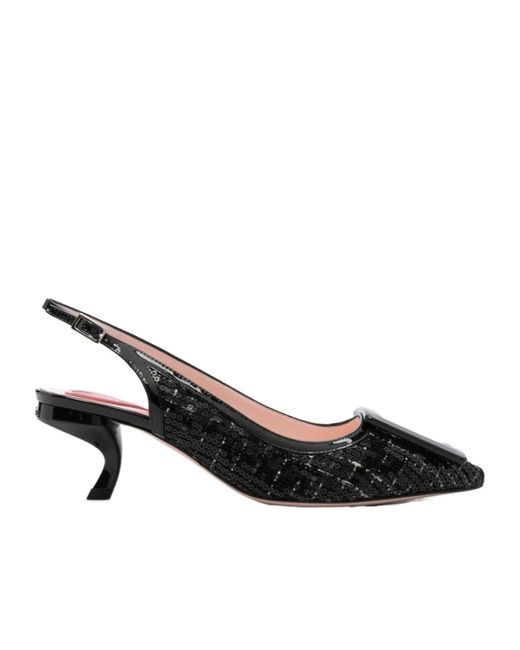 Roger Vivier Black Sequin Embellished Slingback Pumps