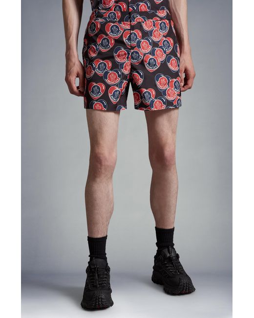 Moncler Red Logo Printed Swim Shorts for men