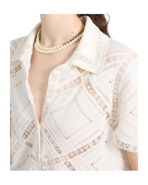 Ermanno Scervino White Short-Sleeve Knit Shirt With Valenciennes Lace